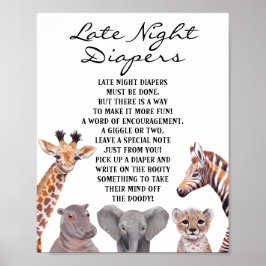 Poster Animais Safari Fraldas Noturnas Atrasadas