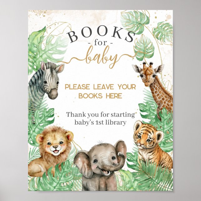 Poster Animais Safari Livros de Chás de fraldas de verde  (Frente)
