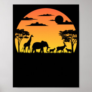 Poster Animais Selvagens Africanos Safari Sunset