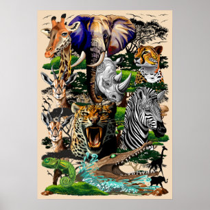 Poster Animais Selvagens da savana africana