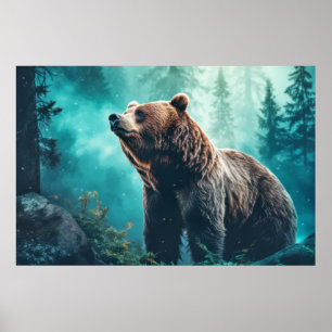 Poster Animais Selvagens De Ursos Grizzly Selvagens Color