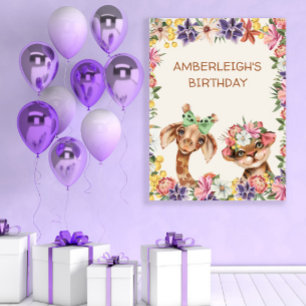Poster Animais Selvagens Fofos Girafa Tigre Aniversário d