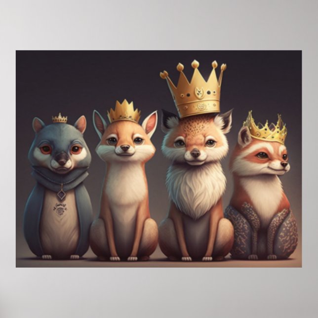 Poster Animais selvagens vestindo coroas (Frente)