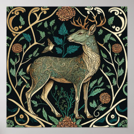 Poster Animais selvagens vivem numa floresta, veados tamb