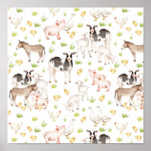 Poster Animais tirados mão da aguarela na fazenda