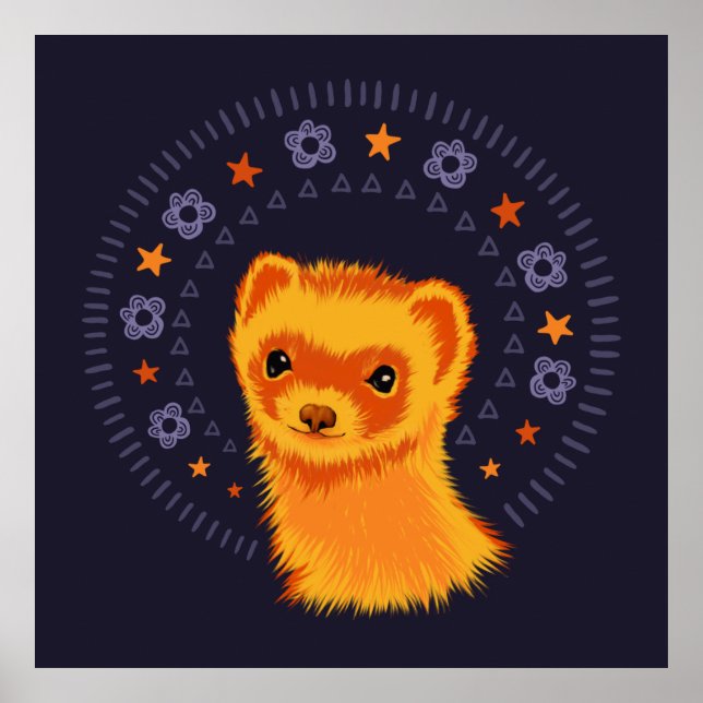 Poster Animal adorável de cabeça de furão (Frente)