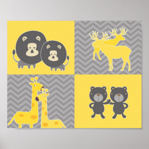 Póster Animal collage on plain and zigzag chevron