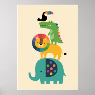 Poster Animal Colorido Empilhado Bebê Crianças