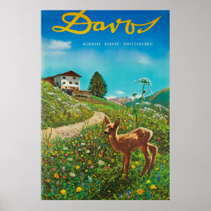 Poster animal das viagens vintage da suiça de