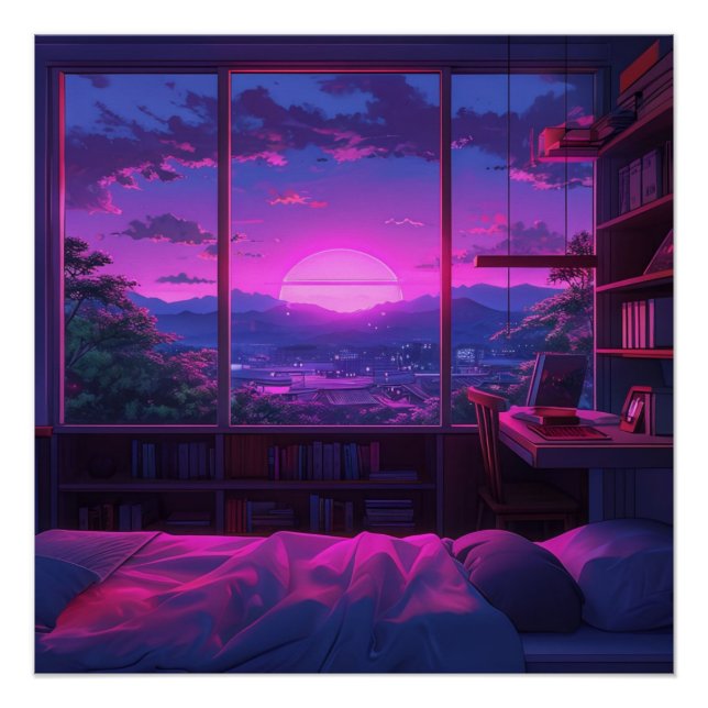 Póster Anime Aestésico Noite Ver Neon Sunset (Frente)