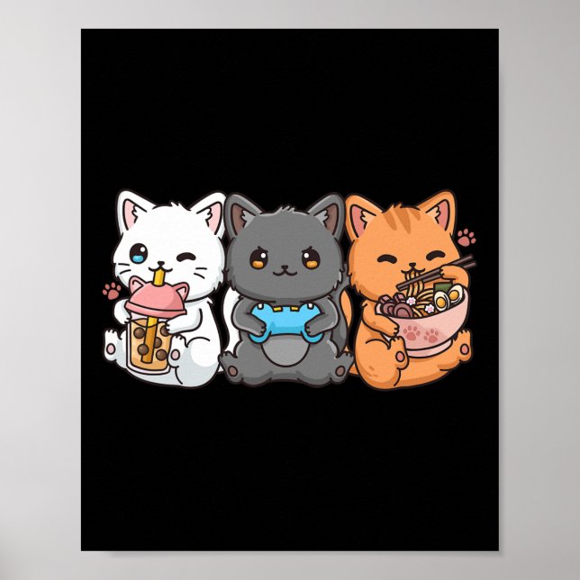 Poster Anime Bo Tea Bubble Tea Gamer Ramen Cat (Frente)