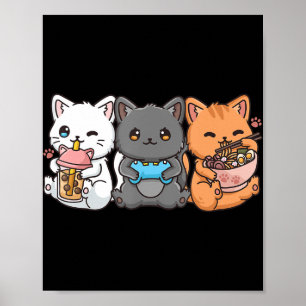 Poster Anime Boba Tea Bubble Tea Gamer Ramen Cat
