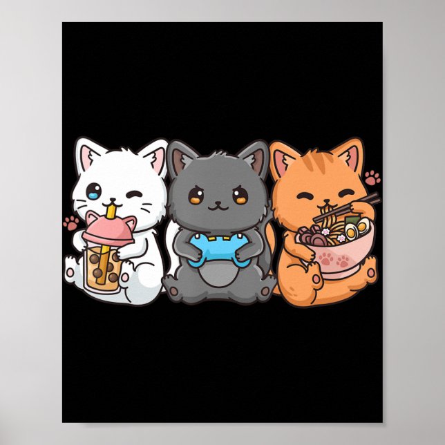 Poster Anime Boba Tea Bubble Tea Gamer Ramen Cat (Frente)