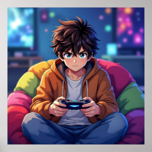 Poster Anime Boy jogando videogame