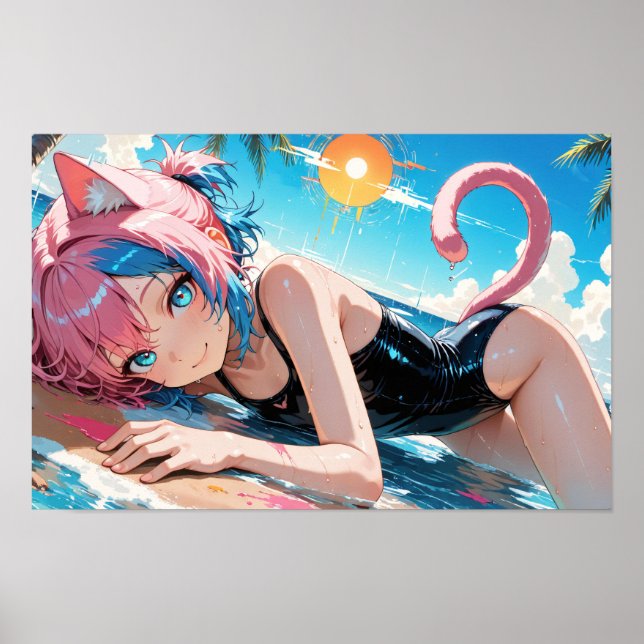 Poster Anime Cat Girl Summer Beach (Frente)