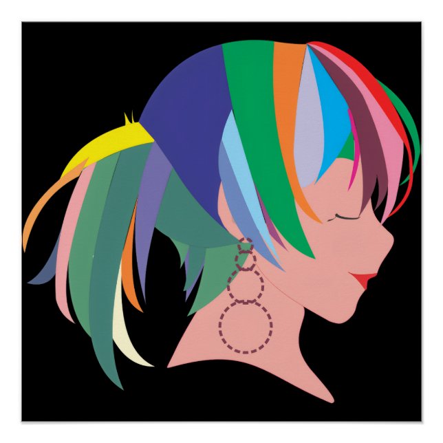 Póster Anime com cabelo colorido (Frente)