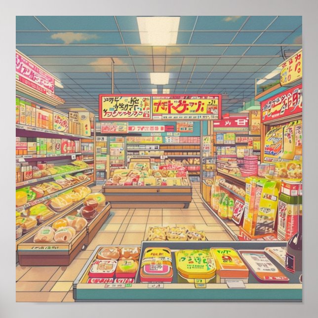 Poster Anime - Estética do Supermercado Japonês Interior (Frente)