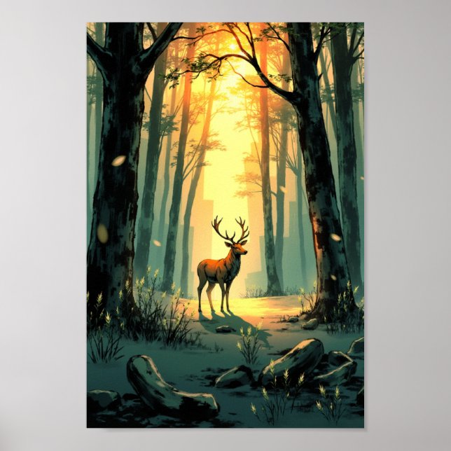 Poster Anime Forest Deer Spirit Wall Art (Frente)