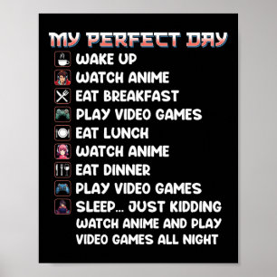 Poster Anime Gamer Mostra Meu Dia Perfeito Assistindo Ani