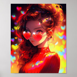 Poster Anime Girl Hearts