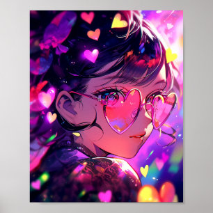 Poster Anime Girl Hearts