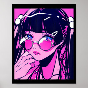 Poster Anime Girl Kawaii Waifu - Estética Rosa Japonesa O