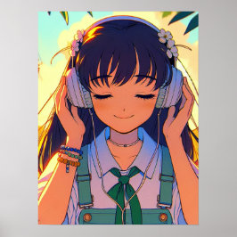Poster Anime Girl ouvindo música
