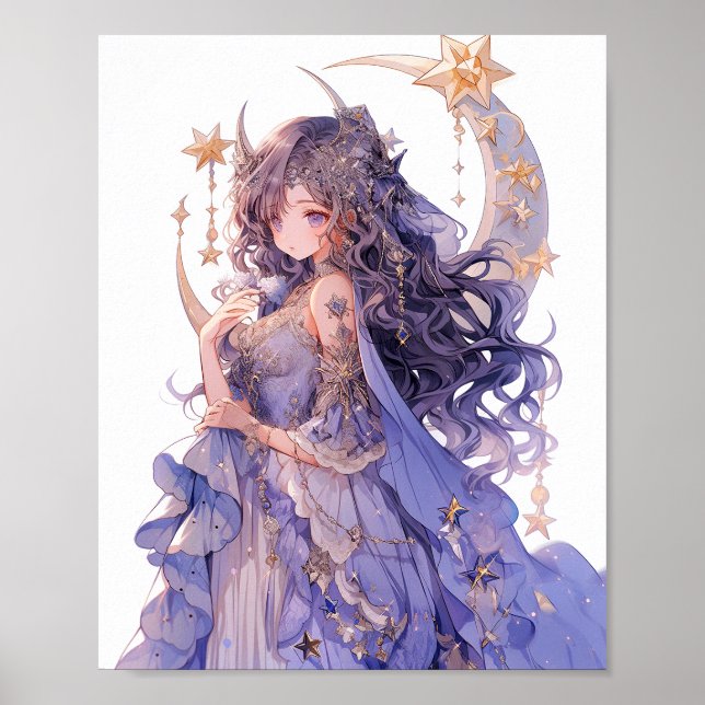 Poster Anime Girl Purple Moon Princess Fantasy Art (Frente)