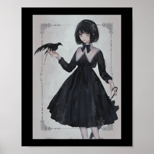 Poster Anime Girl Sad Retro Aestético Japonês Otaku