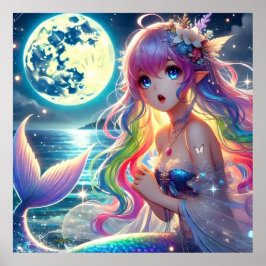 Poster Anime Girl Singing Moonlight Pixie Rainbow Mermaid