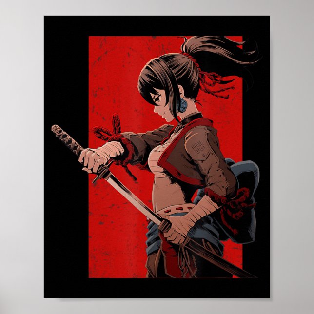 Poster Anime Girls Teens Samurai Waifu Japonês Otaku Kaw (Frente)
