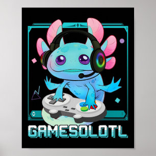 Poster Anime-Gótico do Jogador de Vídeo Axolotl Kawaii Pa