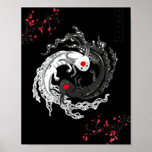 Poster Anime Gráfico de Arte Japonês Yin Yang Axolotls Ax