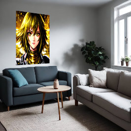 Poster Anime, jovem senhora, cabelo amarelo e olhos | Art