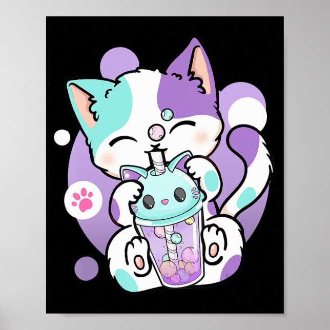 Poster Anime Kawaii Cat Boba Bubble Tea Neko Boba Tea Cat (Frente)