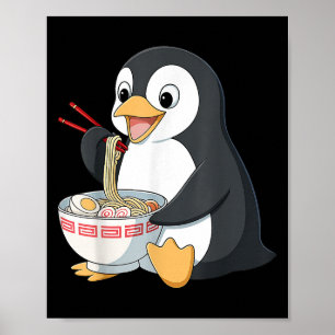Poster Anime Kawaii Penguin Comendo Ramen Noodle Oferece