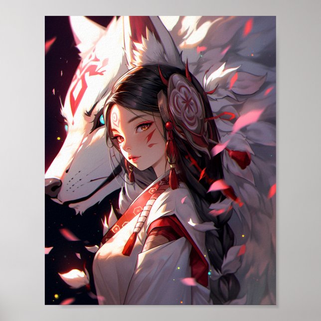Poster Anime Kitsune Girl Cute Fox Fantasy Art (Frente)