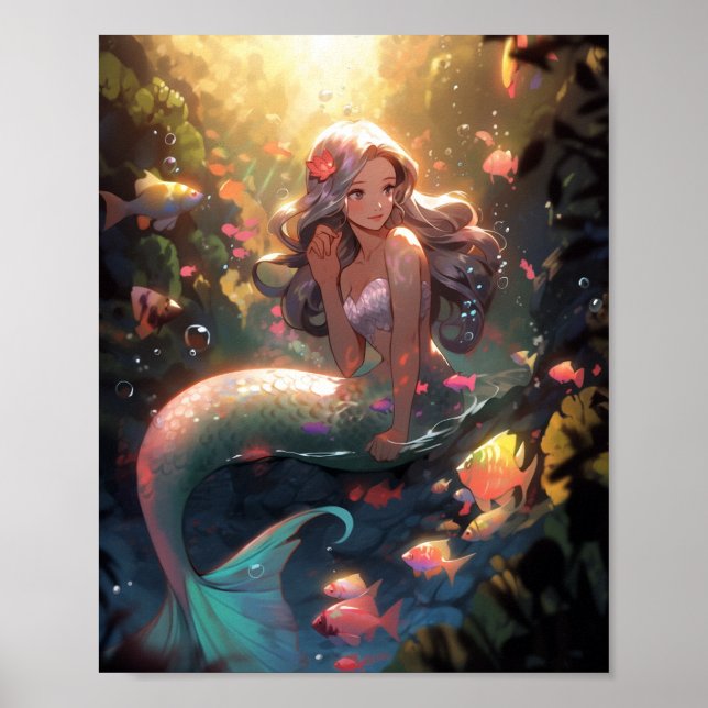 Poster Anime Mermaid Girl Fantasy Art (Frente)