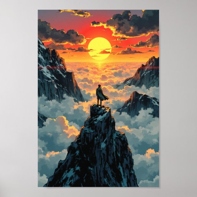Poster Anime Mountain Summit Sunrise Wall Art (Frente)