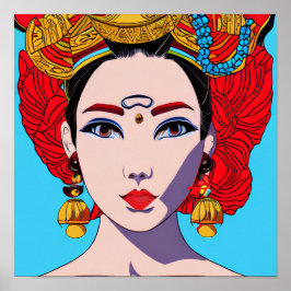 Poster Anime Na moda Haute Couture, linda mulher tribal