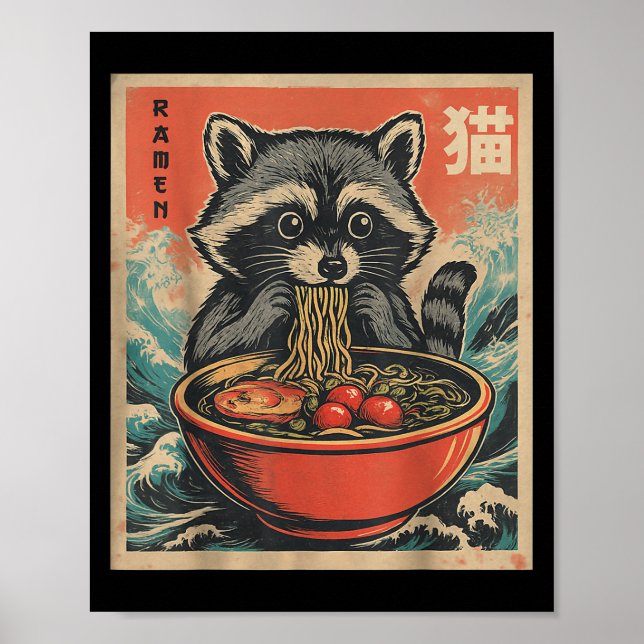 Poster Anime Raccoon Ramen Japonês Funny Kawaii Gift Men (Frente)