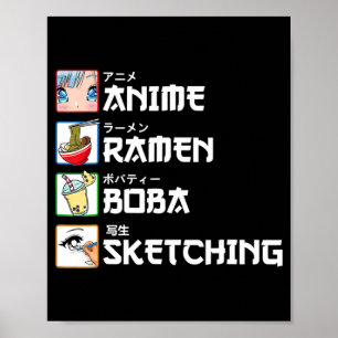 Poster Anime Ramen Boba Desenhando Leite de Manga Japonês