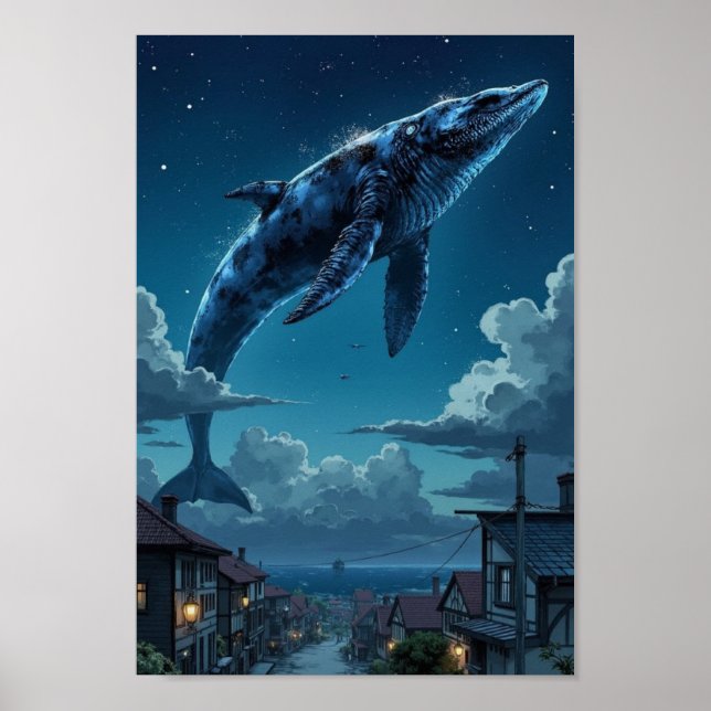 Poster Anime Sky Whale Fantasy Wall Art (Frente)