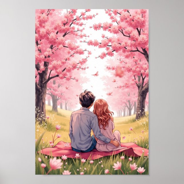 Poster Anime Spring Blossom Picnic Wall Art (Frente)