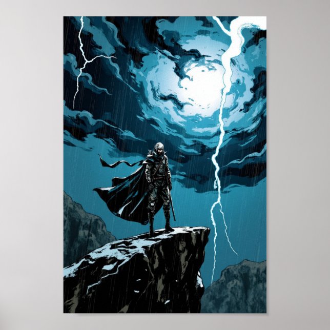 Poster Anime Thunderstorm Cliff Warrior Wall Art (Frente)