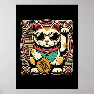Poster Anime Vintage Maneki Neko Lucky Cat, Dinheiro de S