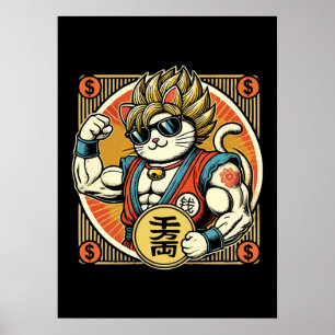 Poster Anime Vintage Maneki Neko Lucky Cat, Dinheiro de S