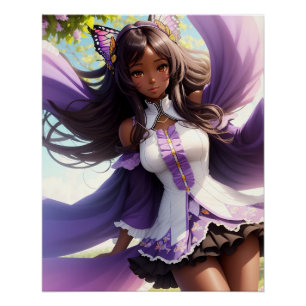 Póster Animecore Roxo de Menina Negra