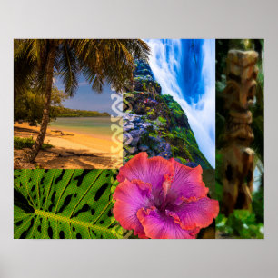 Poster Anini Beach, Kauai Havaiana Collage