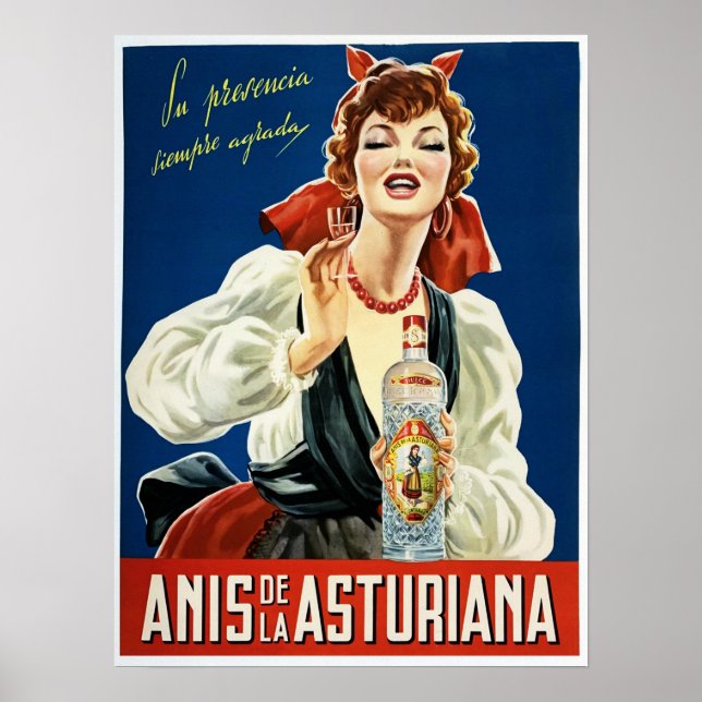Poster ANIS DE LA ASTURIANA (Espanha) Anisebol Liquor Old (Frente)